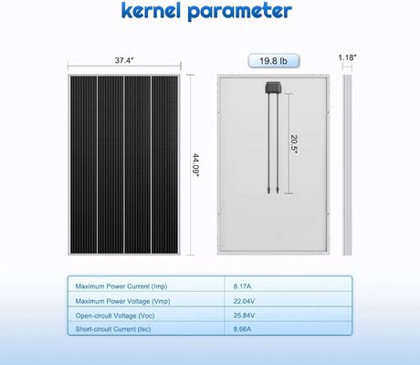 Cellule de panneau solaire rigide monocristallin PV 12V 180W Compact
