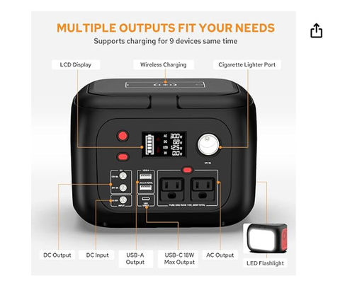 228Wh batterie au lithium solaire 300W centrale électrique portable avec lumière LED