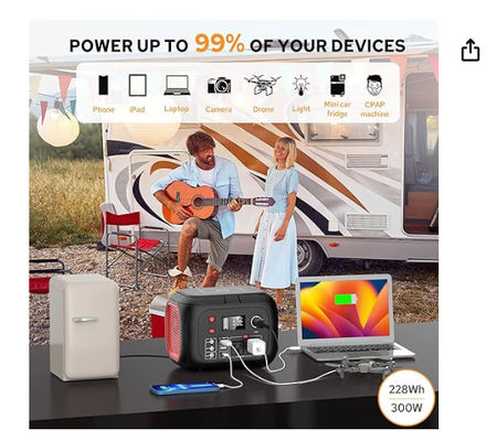 228Wh batterie au lithium solaire 300W centrale électrique portable avec lumière LED