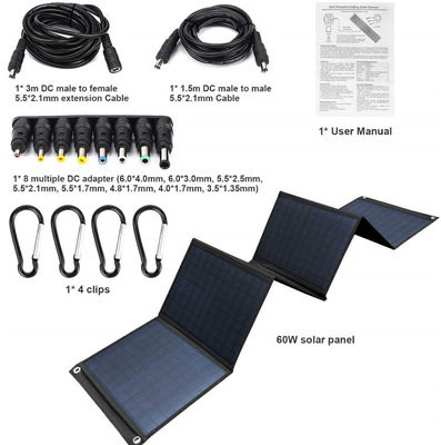 Panneau solaire pliable à haut rendement 60W avec USB 5V pour le camping, téléphone cellulaire