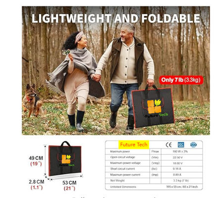 FT60 Panneau solaire pliable 60w Couverture de chargeur étanche IP65 avec noir